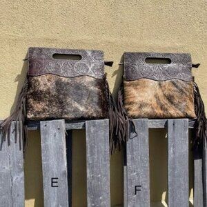 Cowhide and Coffee Brown Tooled Leather Concealed Carry Purse
